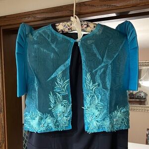 Elegant Blue Embroidered Bolero Jacket